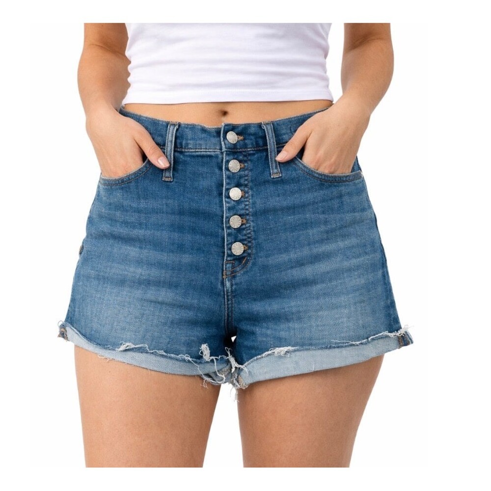madewell jean Shorts button fly rolled hem medium wash high rise SZ 31"